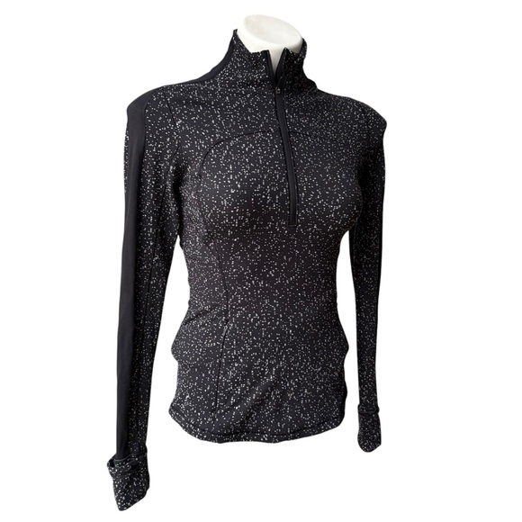Lululemon Run Briskly 1/2 Zip Top Jacquard Black White Thumbhole, Sz 4 - Picture 6 of 15